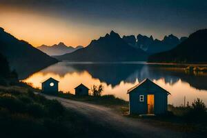 el lago y el montañas. generado por ai foto