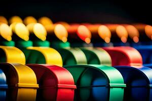 a row of colorful plastic containers. AI-Generated photo
