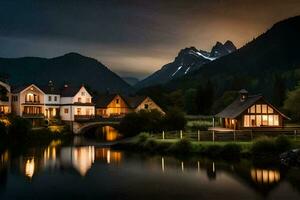 un casa en el montañas a noche. generado por ai foto