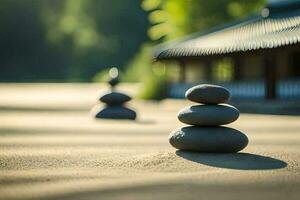 zen stones in the sand. AI-Generated photo