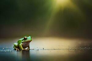 a frog sitting on the ground in the sun. AI-Generated photo