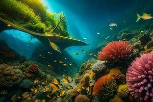 a coral reef with fish and other corals. AI-Generated photo