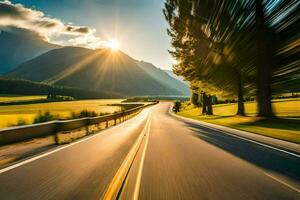 un la carretera con el Dom brillante en el antecedentes. generado por ai foto