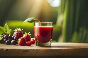 un vaso de jugo con bayas y bayas. generado por ai foto