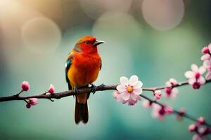 photo wallpaper the sky, bird, flowers, spring, the bird, spring, the bird,. AI-Generated