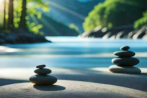 zen piedras en el playa. generado por ai foto