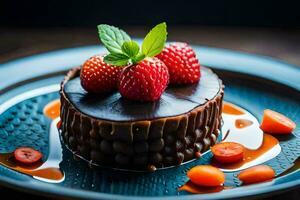 a chocolate cake with strawberries on top. AI-Generated photo