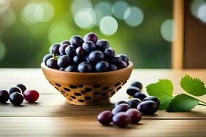 grapes in a bowl on a table. AI-Generated photo