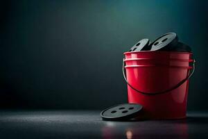 a red bucket with black buttons on it. AI-Generated photo