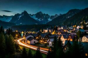 a town in the mountains at night. AI-Generated photo
