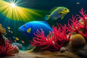 photo wallpaper fish, coral, the sun, the sea, the ocean, the sun, the. AI-Generated