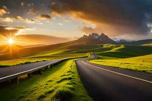 el la carretera a el montañas. generado por ai foto