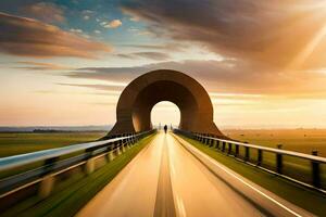 un la carretera con un túnel en el medio de él. generado por ai foto