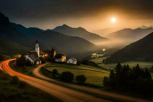 foto fondo de pantalla el cielo, montañas, camino, camino, camino, camino, camino, camino,. generado por ai