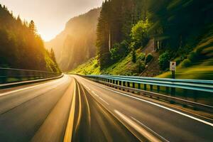a car driving on a highway with motion blur. AI-Generated photo