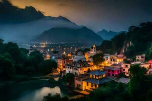 foto fondo de pantalla el cielo, montañas, noche, el ciudad, India, el ciudad, Indiana. generado por ai