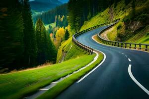 un devanado la carretera en el montañas. generado por ai foto