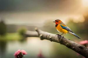 foto fondo de pantalla el cielo, pájaro, flores, agua, árboles, naturaleza, aves, primavera,. generado por ai