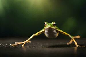 a frog is standing on its hind legs. AI-Generated photo