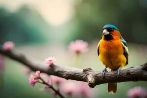 photo wallpaper the sky, bird, flowers, trees, spring, nature, birds, spring,. AI-Generated