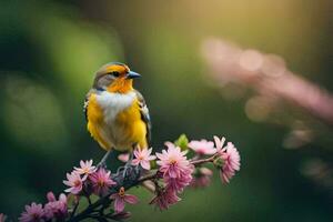 foto fondo de pantalla el pájaro, flores, primavera, pájaro, pájaro, pájaro, pájaro, pájaro,. generado por ai