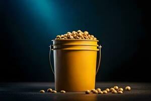 soy beans in a bucket on a dark background. AI-Generated photo