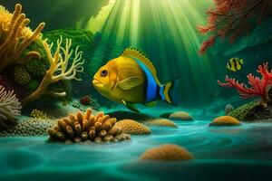 a fish swimming in the ocean with coral reefs. AI-Generated photo