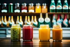 juice in jars on a counter. AI-Generated photo