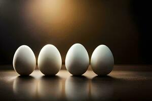 five eggs are lined up in a row. AI-Generated photo