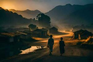 el Dom sube terminado el pueblo de kyaukpyu, myanmar. generado por ai foto