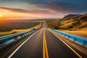 un largo la carretera con el Dom ajuste en el antecedentes. generado por ai foto