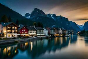 the town of lauterbrunnen, switzerland at dusk. AI-Generated photo