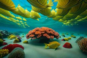 a coral reef with many colorful fish. AI-Generated photo