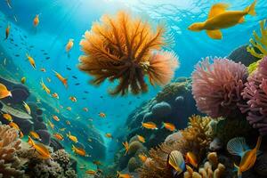 a coral reef with many fish and corals. AI-Generated photo