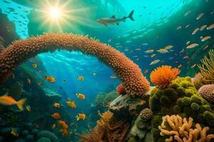 underwater scene with coral reef and fish. AI-Generated photo