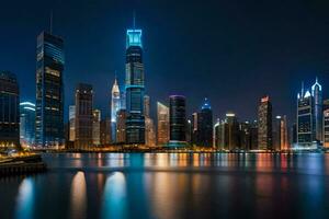 the city skyline at night in shanghai. AI-Generated photo