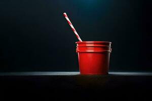 a red plastic cup with a straw in it. AI-Generated photo