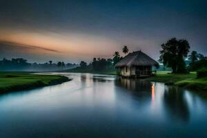 el casa en el río. generado por ai foto