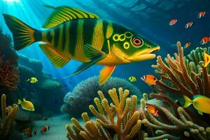 fish in the ocean with coral and fish. AI-Generated photo