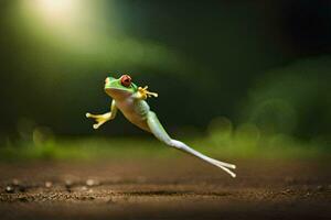 a frog jumping in the air. AI-Generated photo