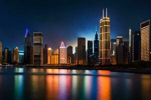 el chicago horizonte a noche. generado por ai foto