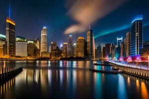 the chicago skyline at night. AI-Generated photo