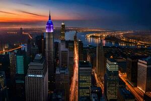 the city skyline at dusk with the empire state building in the background. AI-Generated photo