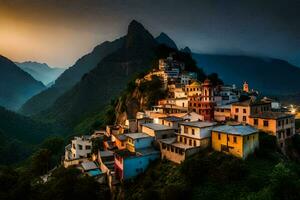 el pueblo de persona en el montañas. generado por ai foto