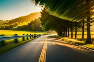 a road with trees and grass in the background. AI-Generated photo