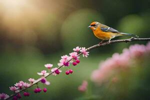 foto fondo de pantalla el sol, flores, pájaro, primavera, el sol, flores, pájaro, primavera. generado por ai