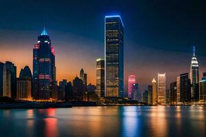 the city skyline at night in shanghai. AI-Generated photo