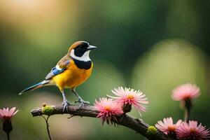 foto fondo de pantalla el cielo, flores, pájaro, pájaro, pájaro, pájaro, pájaro, pájaro,. generado por ai