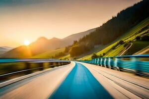 a car driving on a highway at sunset. AI-Generated photo