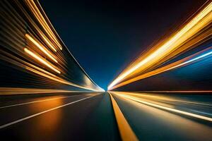 a long exposure photograph of a highway at night. AI-Generated photo